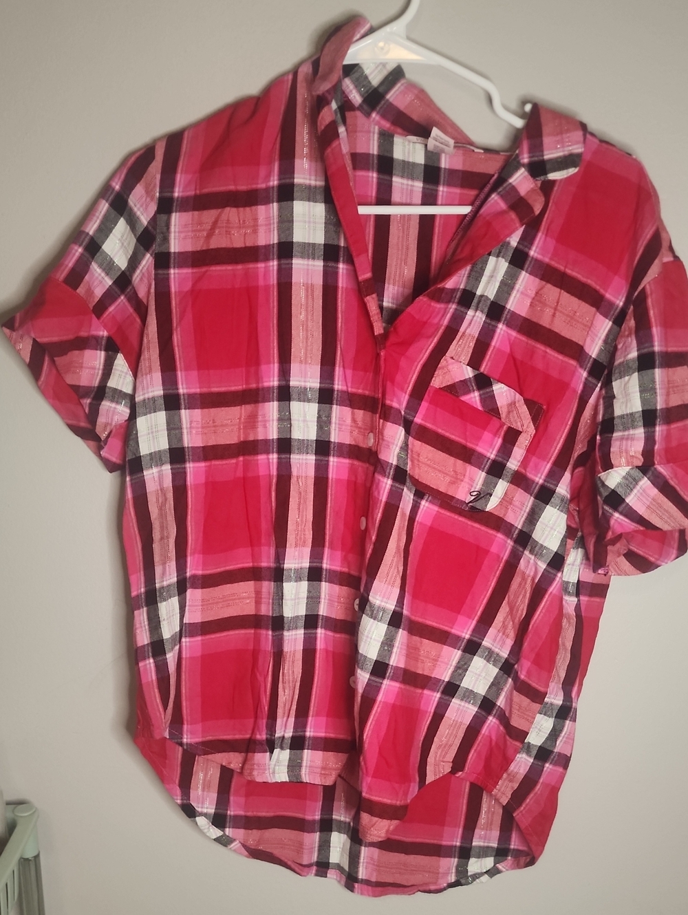 Victoria's Secret Girls Pink Plaid Short-Sleeve Button-Down Shirt